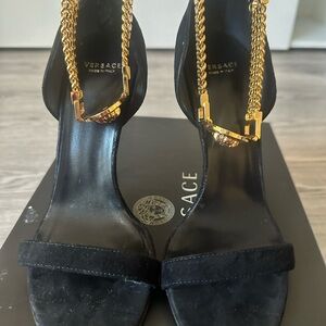 Versace Women's Black and Gold Chain Sandals